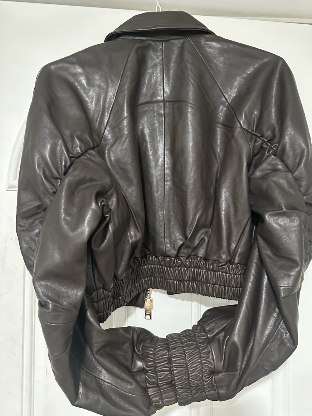ALLSAINTS Anouk Leather Crop Bomber Jacket Bitter Brown Size M - Picture 11 of 12